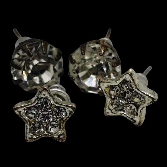 Vintage Rhinestone Silver Star Stud Earring Set - Picture 1 of 10